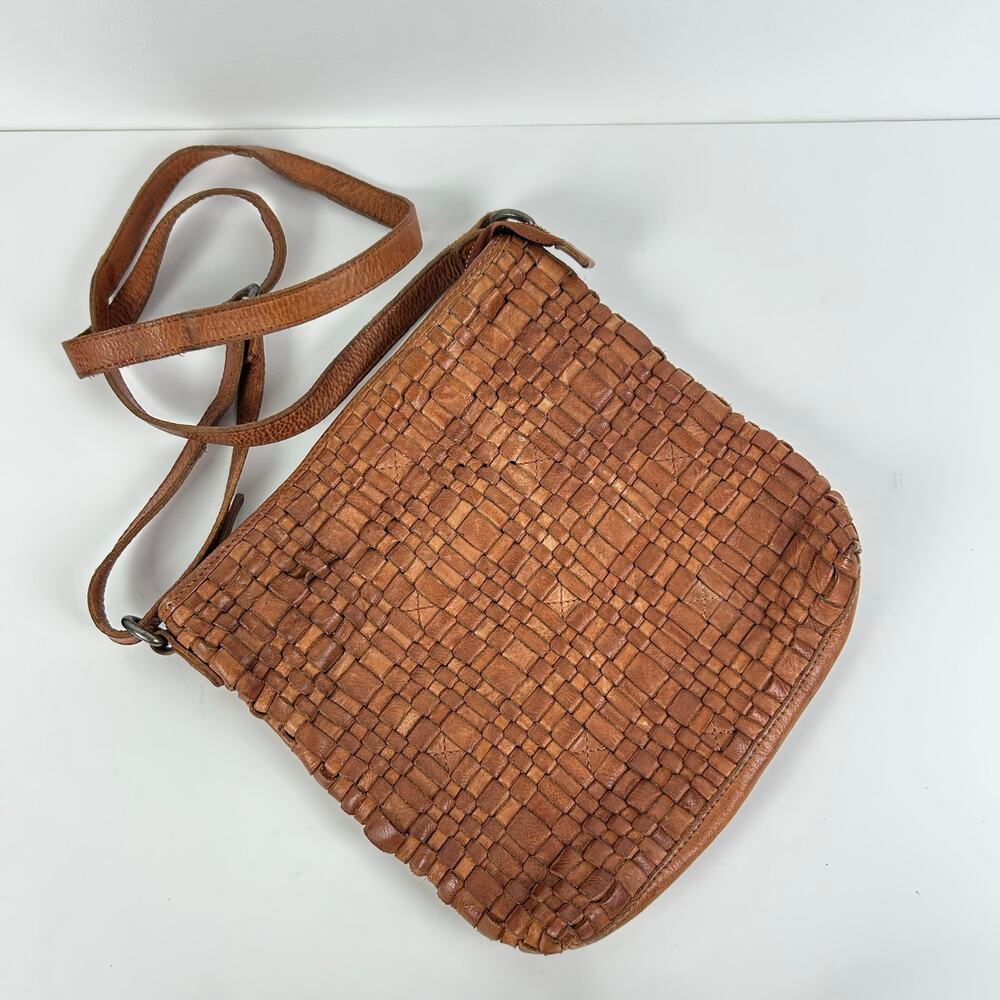 Anthropologie Vilenca Hollander Genuine Leather Woven Crossbody Purse Brown